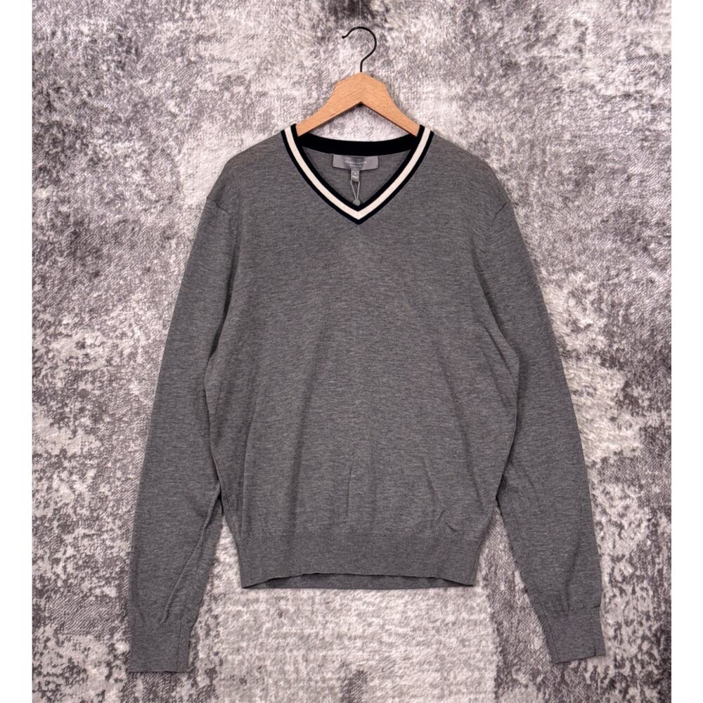 New Neiman Marcus 100% Cashmere Sweater Large Mens Gray Varsity Collar